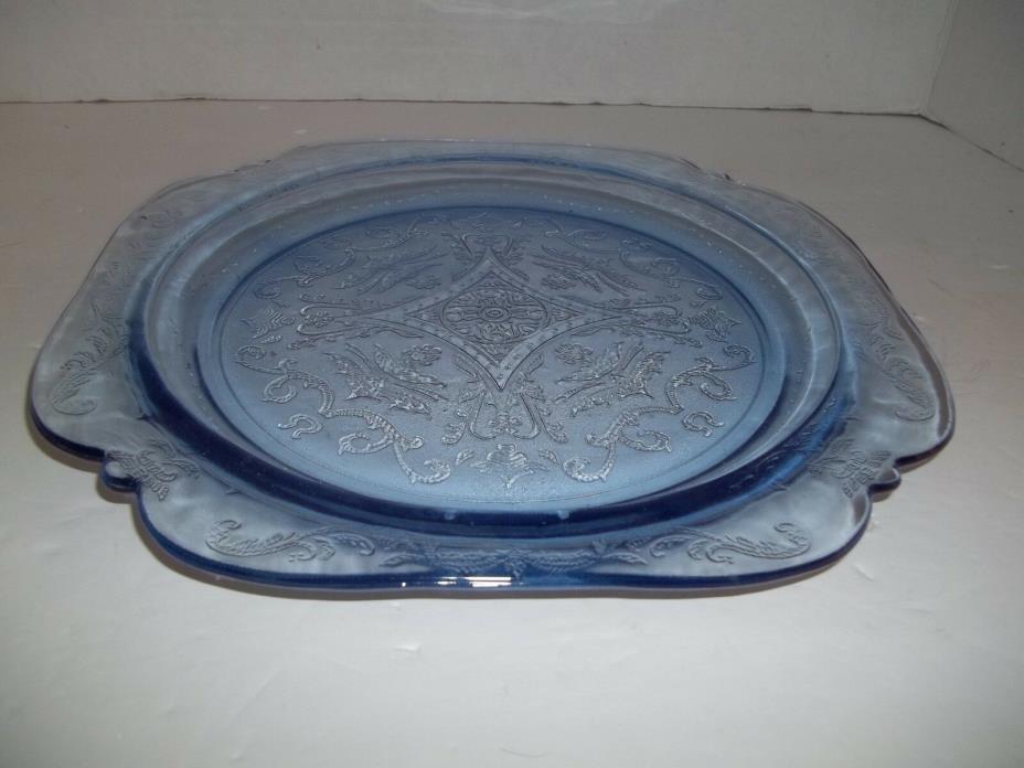 Vintage Blue Federal Madrid Depression Glass Square Rim Dinner Plate 10.25