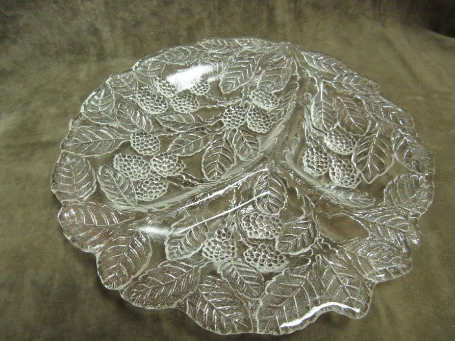 Rare 1920's Indiana Glass Clear Loganberry Design Divided Grill Plate Relish