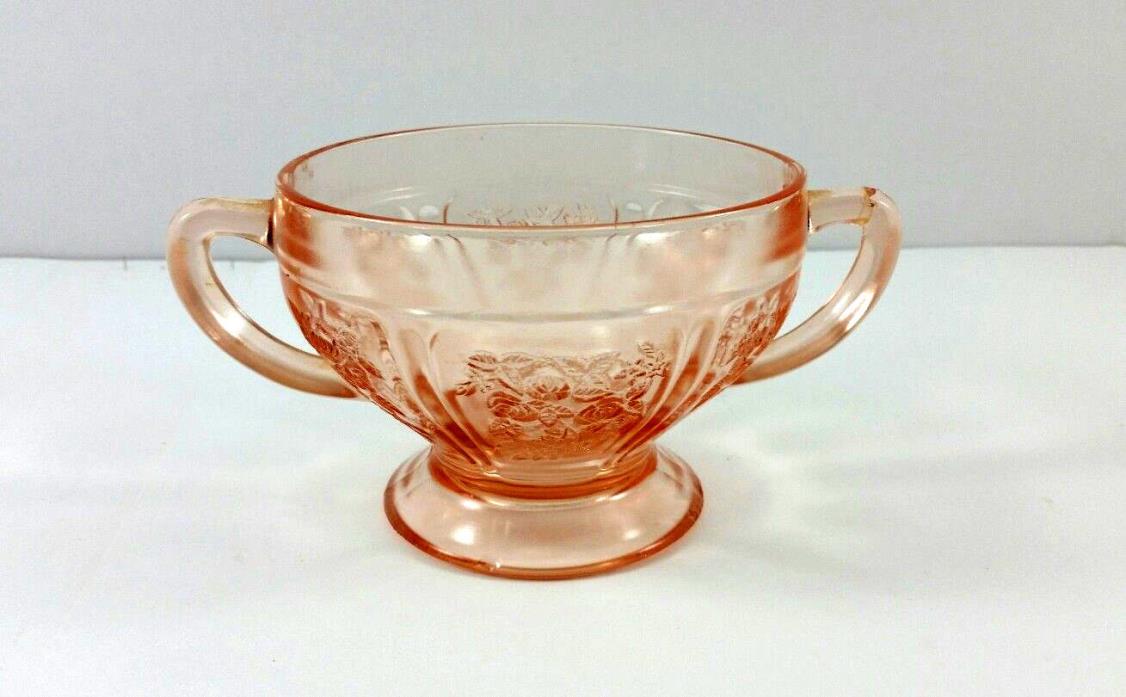 Pink Depression Sugar Dish Bowl Cabbage Rose Design Federal Glass Vintage