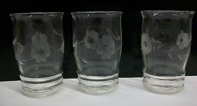 (3) Clear Depression Glass Juice Glass Etched Cut Floral VTG Set of Three Old