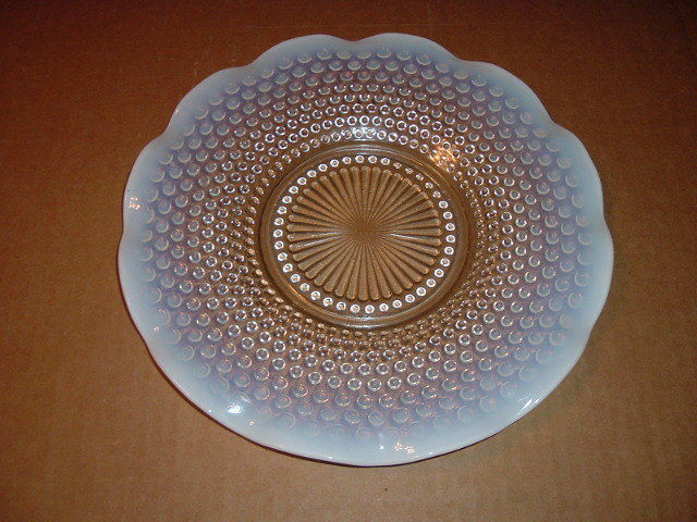 Depression White Blue Clear Glass Plate with Ruffled Edges 10 3/4