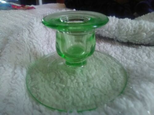 Vintage Vaseline Green Depression Glass Candle Stick Holder