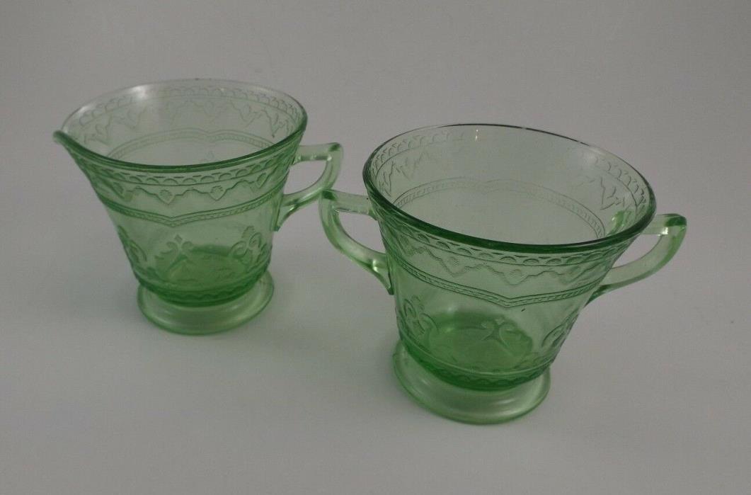 Vintage Federal Glass Cream & Sugar - Green Depression Glass - Patrician Pattern