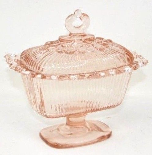 Pink Depression Glass Old Colony Lace Edge Covered Candy Dish