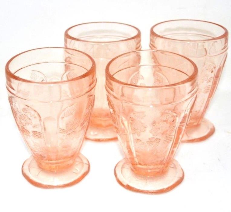Cherry Blossom PInk 4.25 oz Footed Set of Tumblers Reproduction Depression Glass