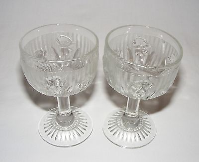 2 VINTAGE  Jeannette Depression Glass IRIS & HERRINGBONE Wine CORDIAL glasses