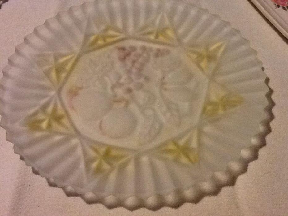 Vintage Federal Glass Pioneer Frosted Fruit Dinner Plate Platter 11 1/2