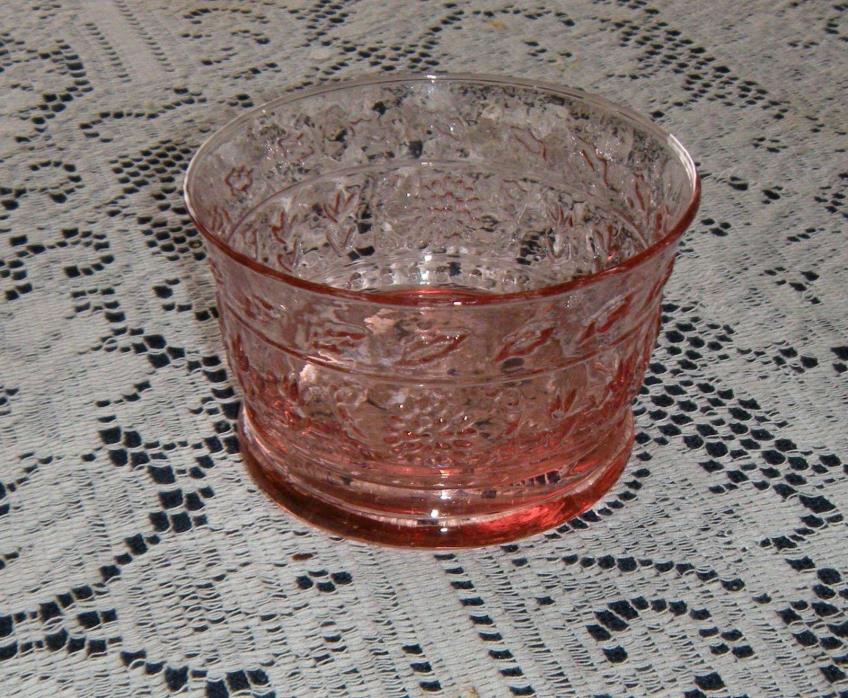 Pink Glass Cache Pot Bowl Flower Leaves