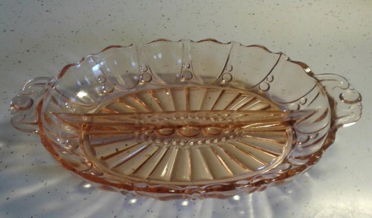 Vintage Anchor Hocking Pink Oyster And Pearl Relish Dish