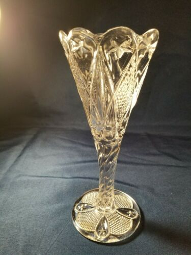 Antique EAPG Dunkirk Diamond Vase Ohio Flint Glass Co 1896 Excellent!
