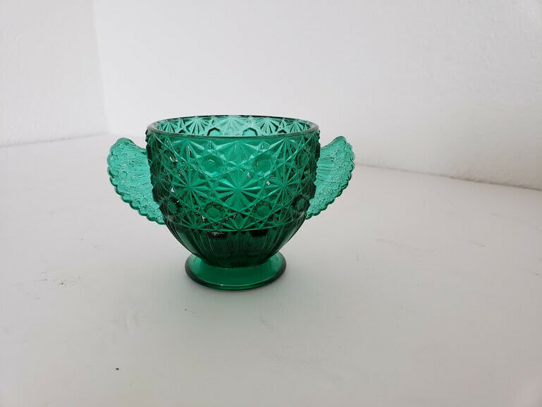 Antique EAPG Pattern Glassware emerald wings handles bowl
