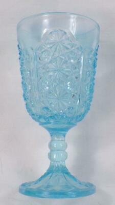 Daisy & Button With Thumbprint Wine Goblet Blue Glass EAPG Antique
