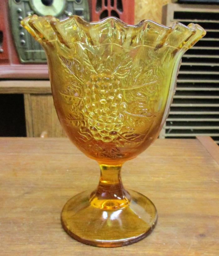 Antique Amber Glass Spooner Spoon Holder Grapes & Leaves