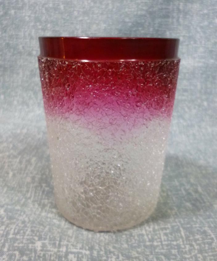 Antique Blown Glass Cranberry to Clear Overshot Victorian Era Tumbler
