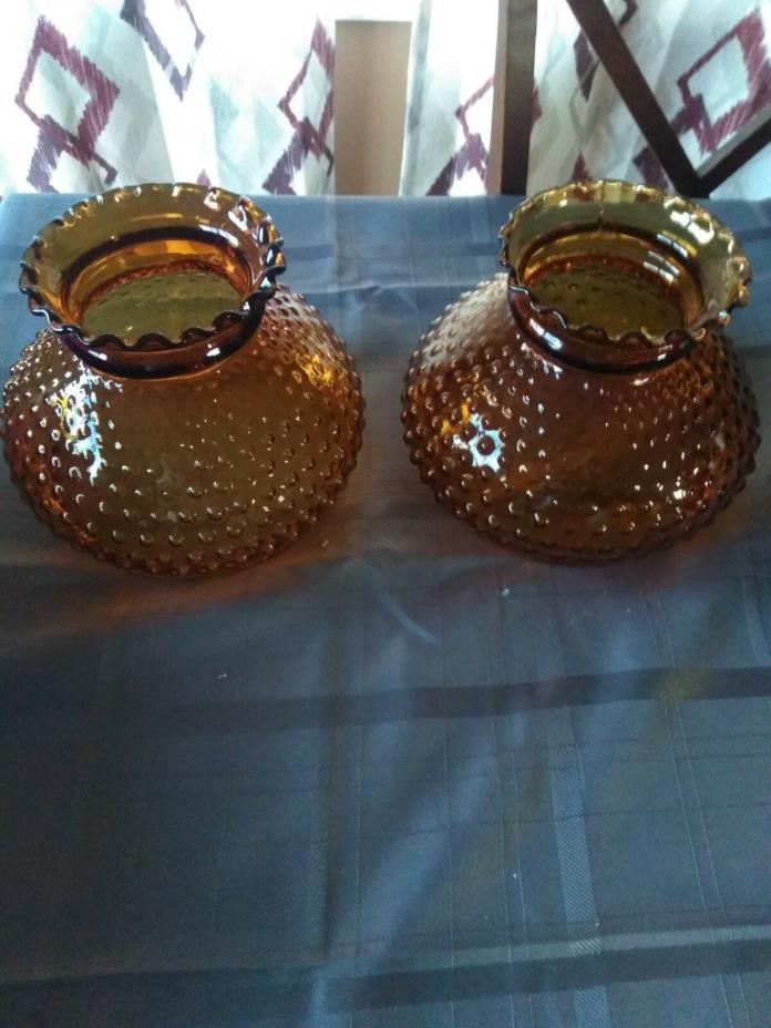 (2) Antique (Maple brown) hobnail glass lamp shades