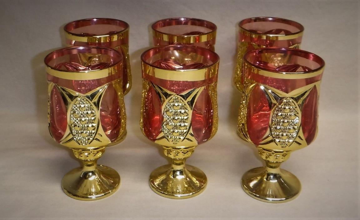EAPG ~ 6 Goblets ~ Light Cranberry Gold Accents ~ Unknown Pattern ~ Stunning!