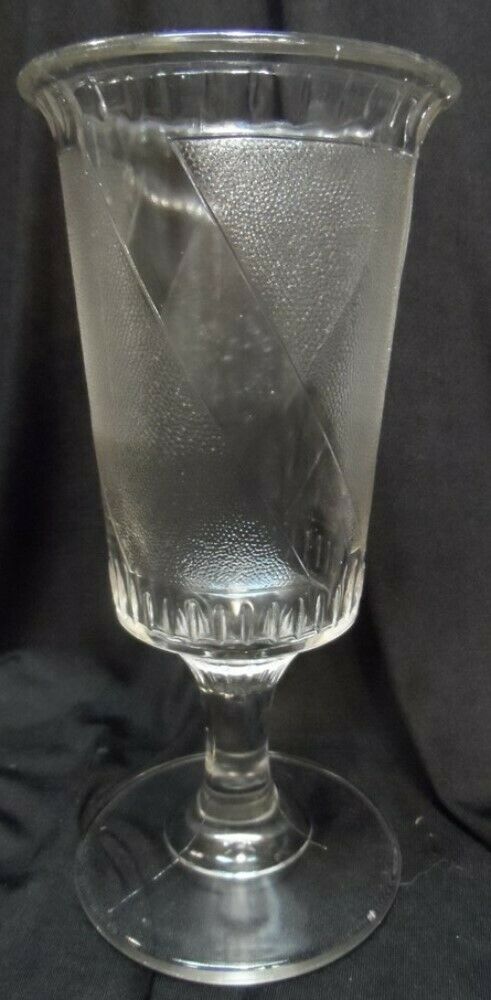 Diagonal Frosted Ribbon Celery Vase Pattern Glass EAPG