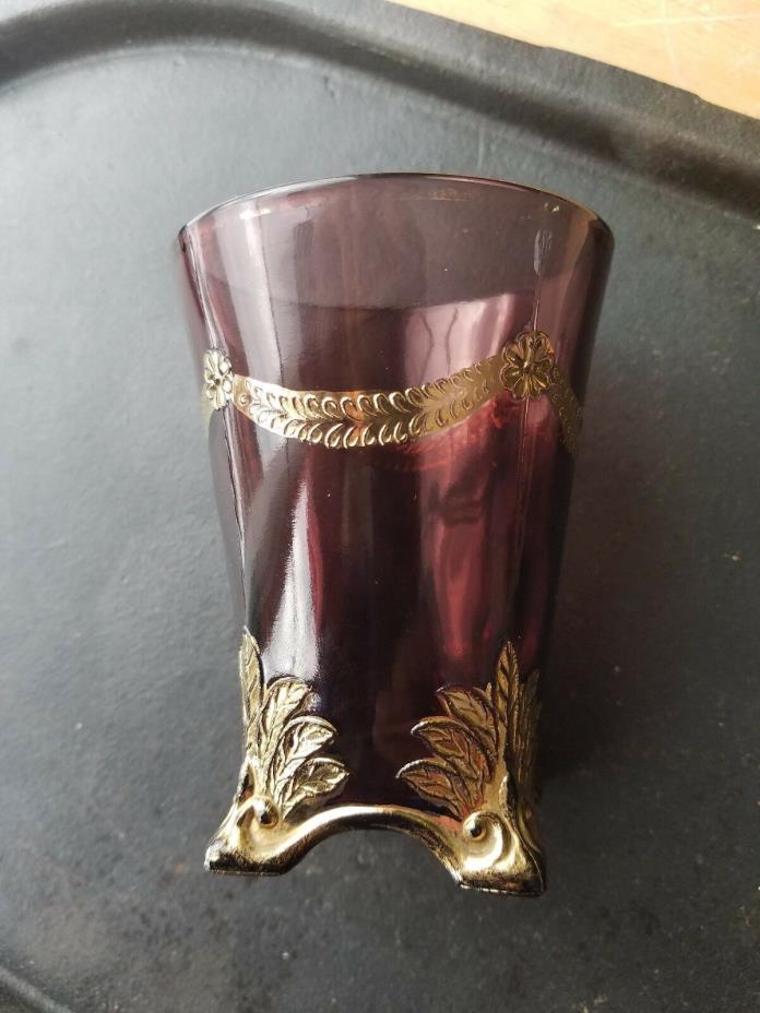 EAPG . tumbler , SWAG with BRACKETS ,  amethyst and gold  , JEFFERSON GLASS CO.