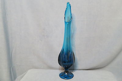 Vintage Viking Glass Epic Six 6 Petal Pattern Swung Vase Bluenique Blue 19 3/4