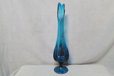 Vintage Viking Glass Epic Six  Petal Pattern Swung Vase Bluenique Blue 18