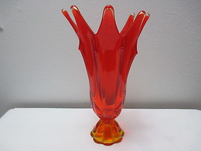 Vintage Viking Glass Epic Footed Vase # 6707 Persimmon Amberina 11 3/8