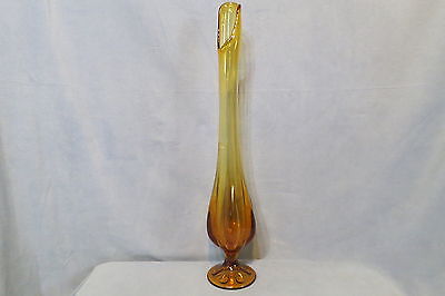 Vintage Viking Glass Epic Six 6 Petal Pattern Swung Vase Amber LABEL 21 7/8