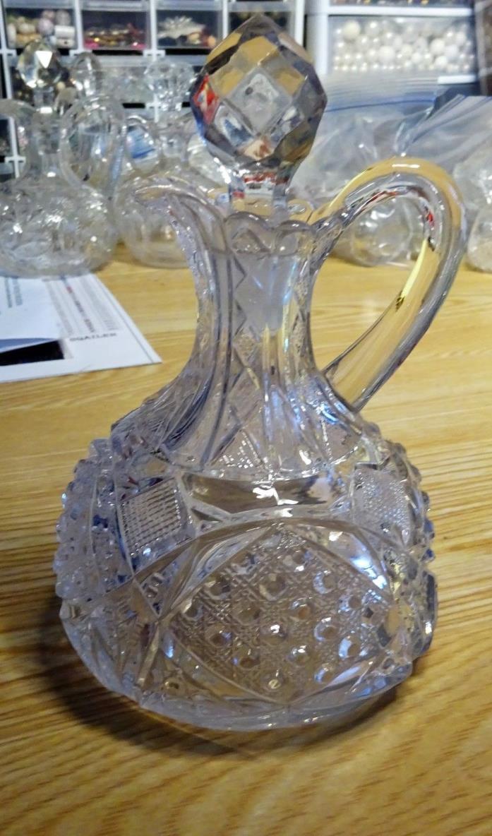 Antique Vintage  Clear Cut Oil or Vinegar Cruet W/ stopper 7