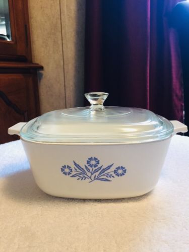 Corning Ware Blue Cornflower Square Dish P-1 1/2-B Lid P-7-C Original Vintage
