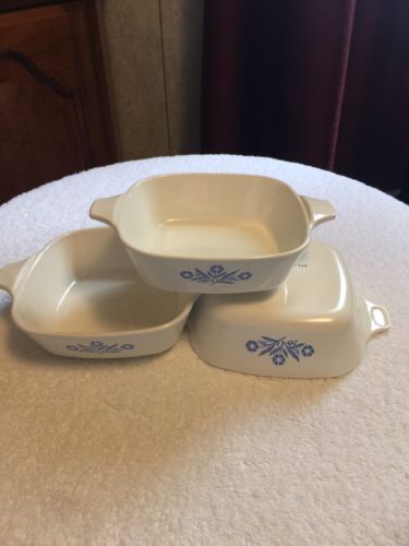 Corning Ware Blue Cornflower Mini Casserole P-41, Petite Pans Set of 3 Vintage