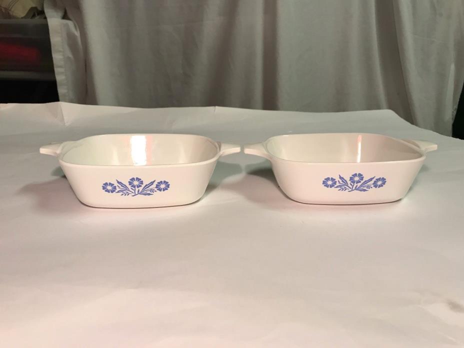 2 Blue Corn Flower White Baking Dish Corning Ware P-41, baking skillet usa