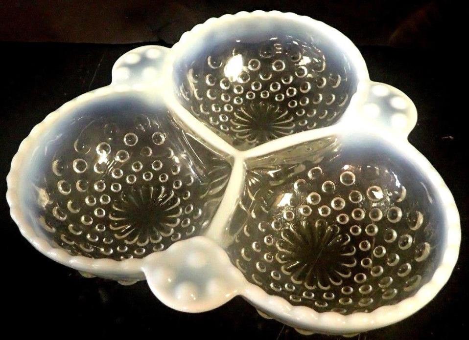 Anchor Hocking Moonstone Clear Opalescent 3 Part Relish Dish Clover Shape
