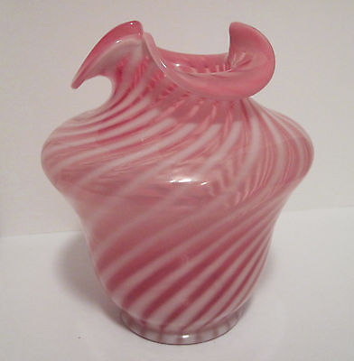 Vintage Cranberry Opalescent Swirl Ruffle Top Vase