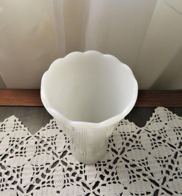 Vintage Milk Glass Vase with Scalloped Edge Button Pattern Wedding Vase
