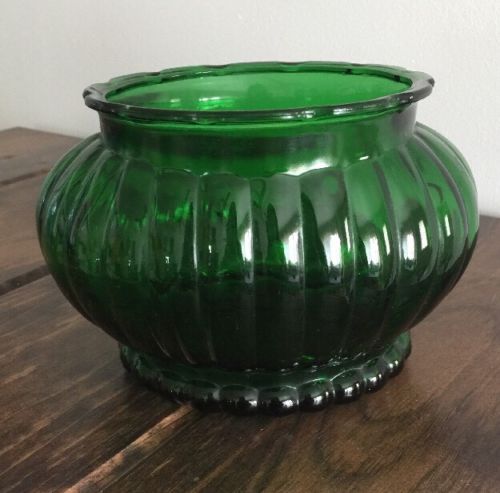 Vintage Forest Green Oval Glass Bowl Vase Planter by A.L.R. Co. Cleveland R-18