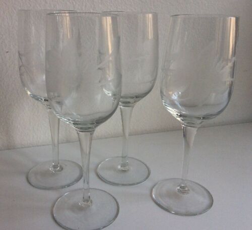 Island Plantations Day Lily Etched Floral Wine Water Glasses Goblets Set Of 4