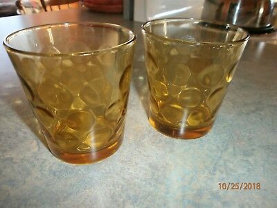 Vintage Lot of 2 Amber Glass Whiskey Tumbler Juice Glasses Thumbprint 3.5