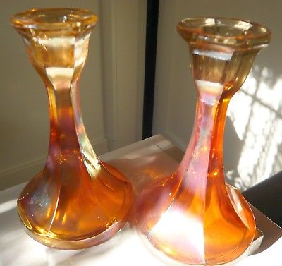 glass candlesticks 6-sided - colour marigold