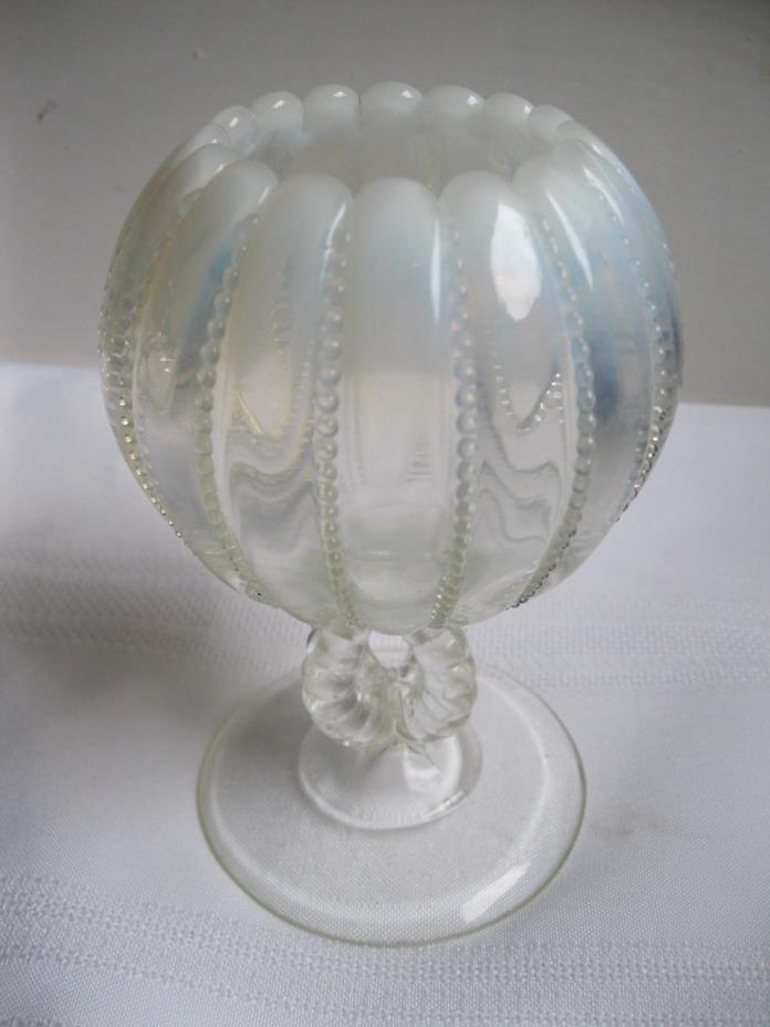 Northwood Opal Open or Beaded Panel Glass Small Footed Bowl Opalescent