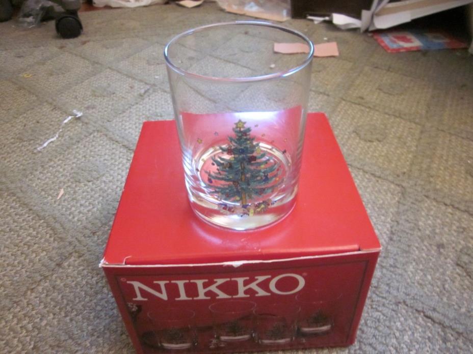 4 Nikko HAPPY HOLIDAYS Christmas Glasses 14 oz. Double Old-Fashioned Glasses USA