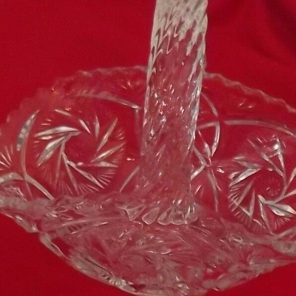 Vintage clear pressed glass brides basket with applied handle