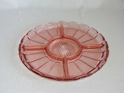 Pink Glass Divided Relish Dish Tray 5 Sections Vintage Retro Pressed Glass 10