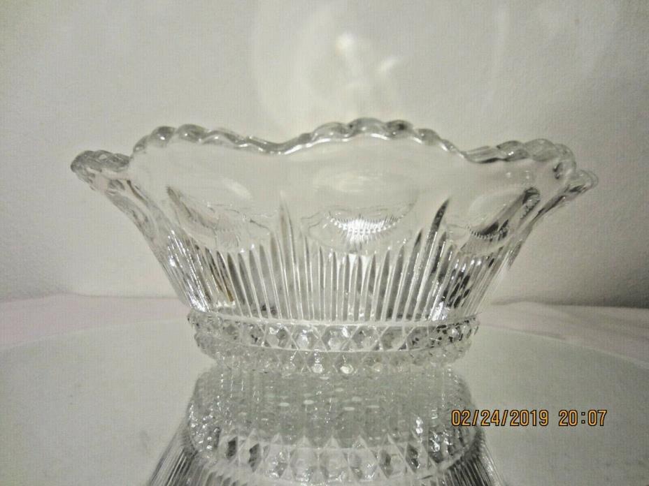 CLEAR GLASS Coin Dot Dish Bowl Hex PATTERN WITH SCALLOPED EDGE