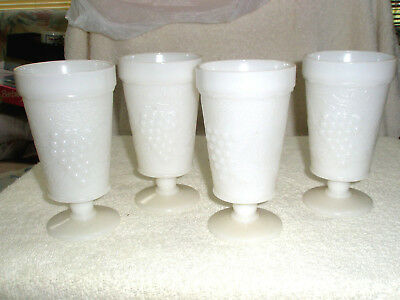 Vintage Iced Tea Glasses Milk Glass Stem Grapes Set of 4