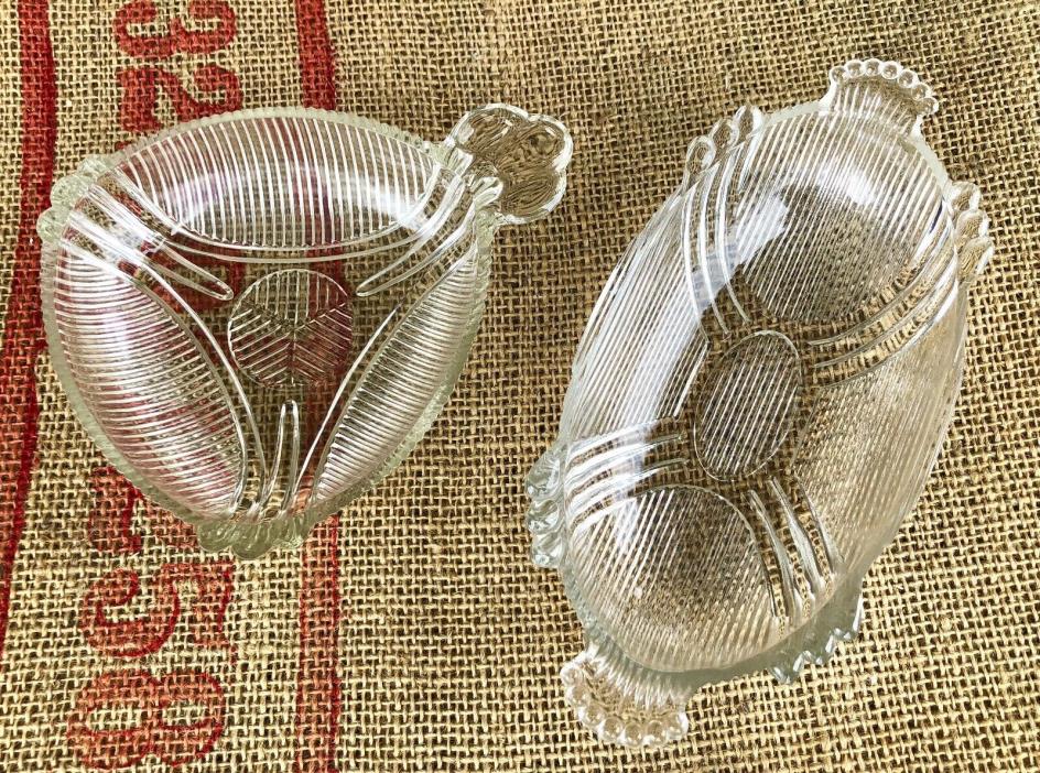 VTG Hazel Atlas Lines Drape Swag #254 1930s Clear Relish Olive Bon Dish Set 577?