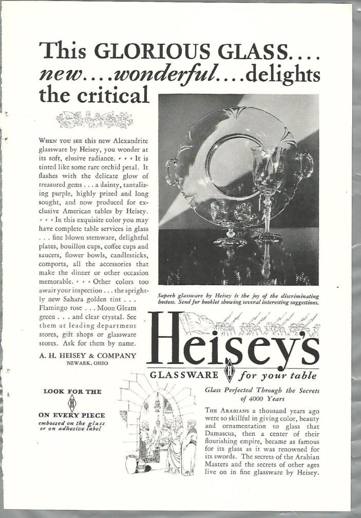 1930 HEISEY GLASS advertisement, crystal, Heisey Glass, Creole, Empress