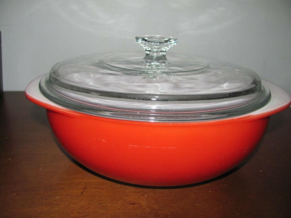 VINTAGE PYREX RED #024 ROUND CASSEROLE 2 QT WITH GLASS LID
