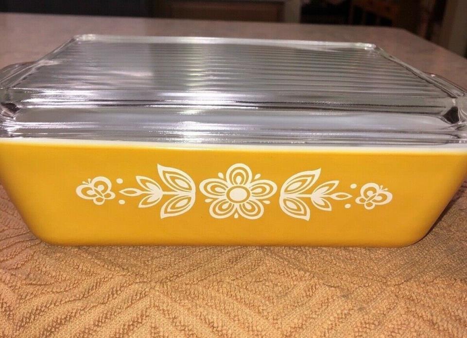 Vintage Pyrex Butterfly Gold #503 Refrigerator Dish with Lid