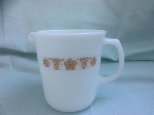Corning Pyrex Butterfly Gold Creamer Pitcher Syrup White Milk Glass 8 Ounces
