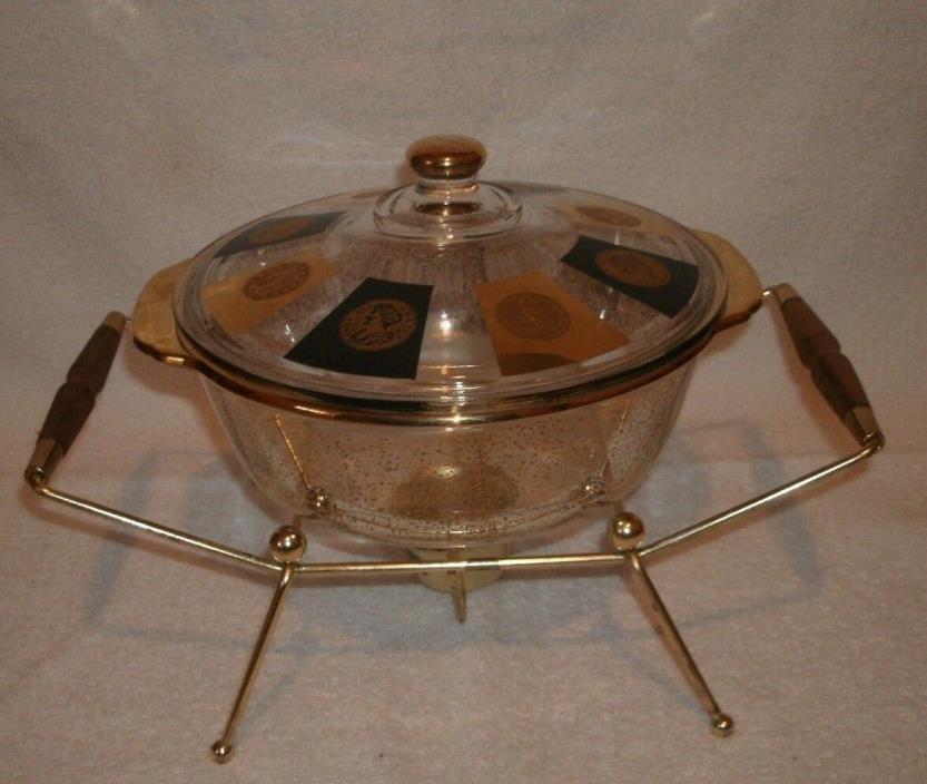 Vintage Fire King Pyrex Gold MCM Warmer 2 Qt Casserole Dish chafing mid century