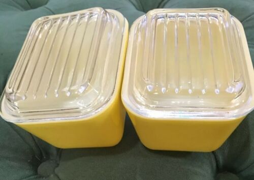 Vintage Pyrex 501 Yellow Refrigerator Dishes with Lids